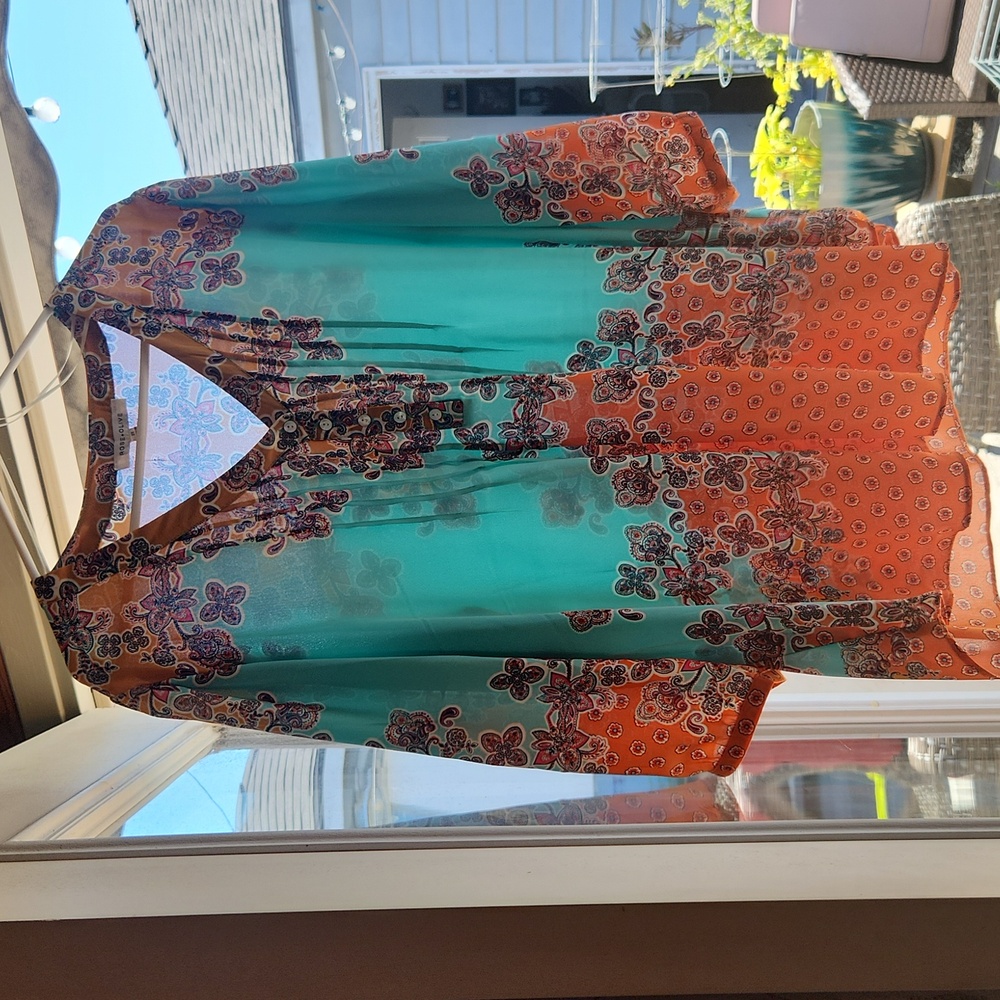 Rose + Olive 2X Multi Colored Print Top